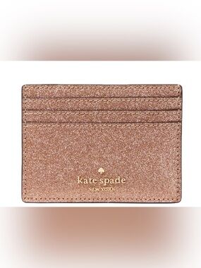 kate spade rose gold glitter card holder with gold logo